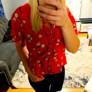 Sienna Sky surplice peplum red-orange floral top size M